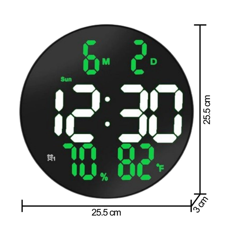 Ceas Digital de Masa si de Perete cu Lumina Led Alb, Calendar, Temperatura, Termometru, Cronometru, Telecomanda, Afisare Umiditate, 20cm