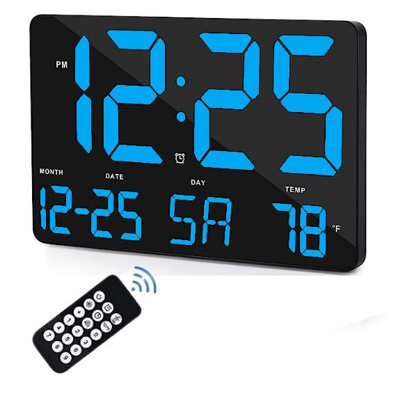 Ceas Digital de Masa si de Perete cu Lumina Led Albastru, Calendar, Temperatura, Alarma, Termometru, Functie Snooze, Luminozitate Adjustabila, 25x16cm