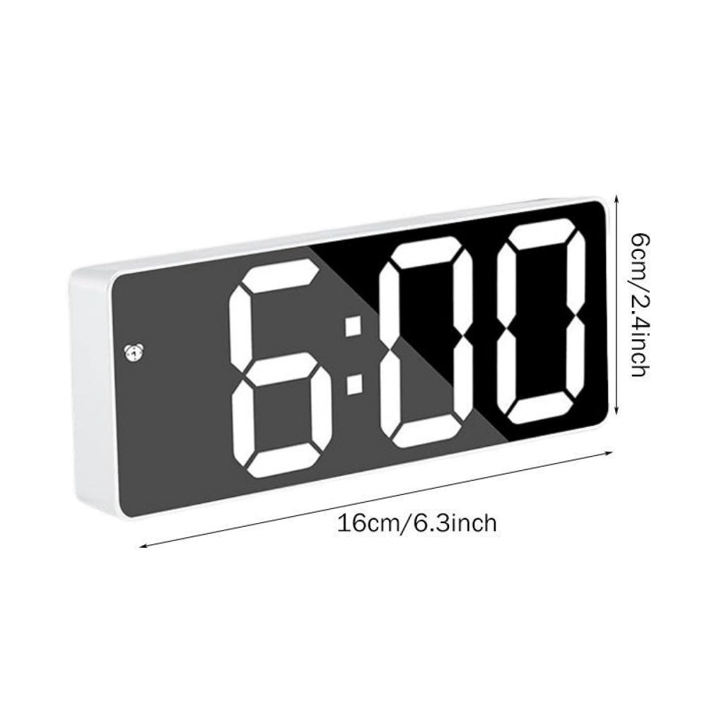 Ceas Electronic de Masa cu Lumina Led Alb, Temperatura, Alarma, Comanda Vocala, 2 Trepte de Lumina, 160 X 60 X 25 mm, Adaptor Inclus, Alb