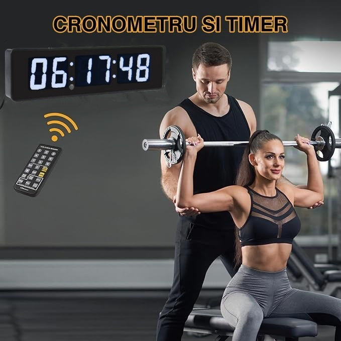 Ceas Digital de Masa si de Perete cu Lumina Led Alb, Cronometru, Timer, Alarma, Luminozitate Adjustabila, 34x9cm