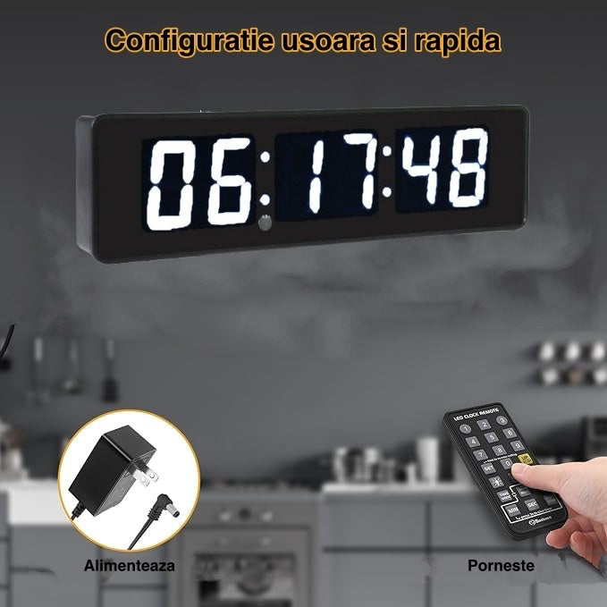 Ceas Digital de Masa si de Perete cu Lumina Led Alb, Cronometru, Timer, Alarma, Luminozitate Adjustabila, 34x9cm