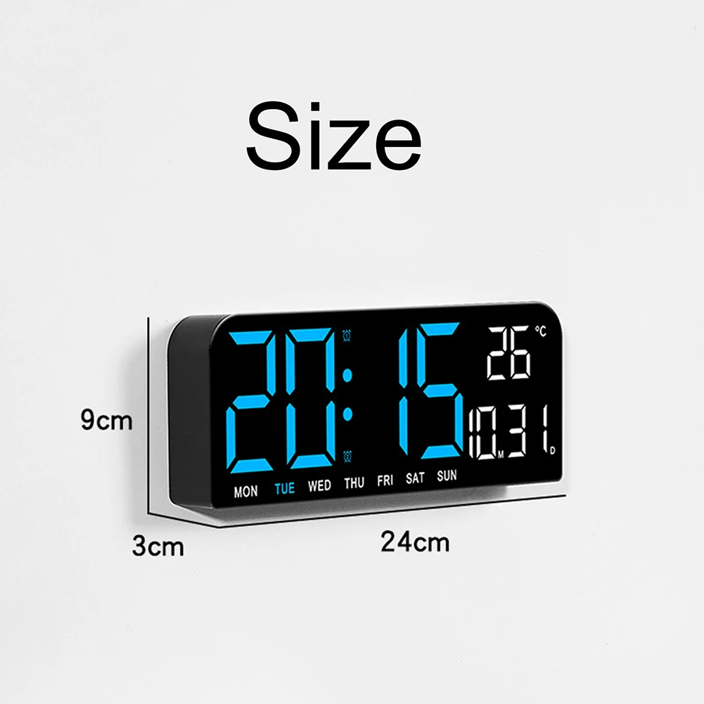 Ceas Digital de Masa si de Perete cu Lumina Led Portocaliu, Calendar, Cronometru, Temperatura, Alarma, Termometru, Functie Snooze, Luminozitate Adjustabila, 24x9cm