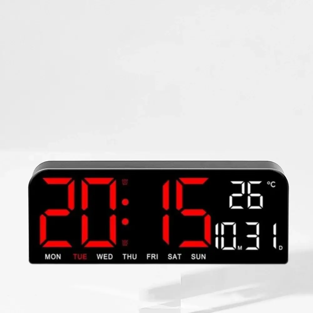 Ceas Digital de Masa si de Perete cu Lumina Led Rosu, Calendar, Cronometru, Temperatura, Alarma, Termometru, Functie Snooze, Luminozitate Adjustabila, 24x9cm