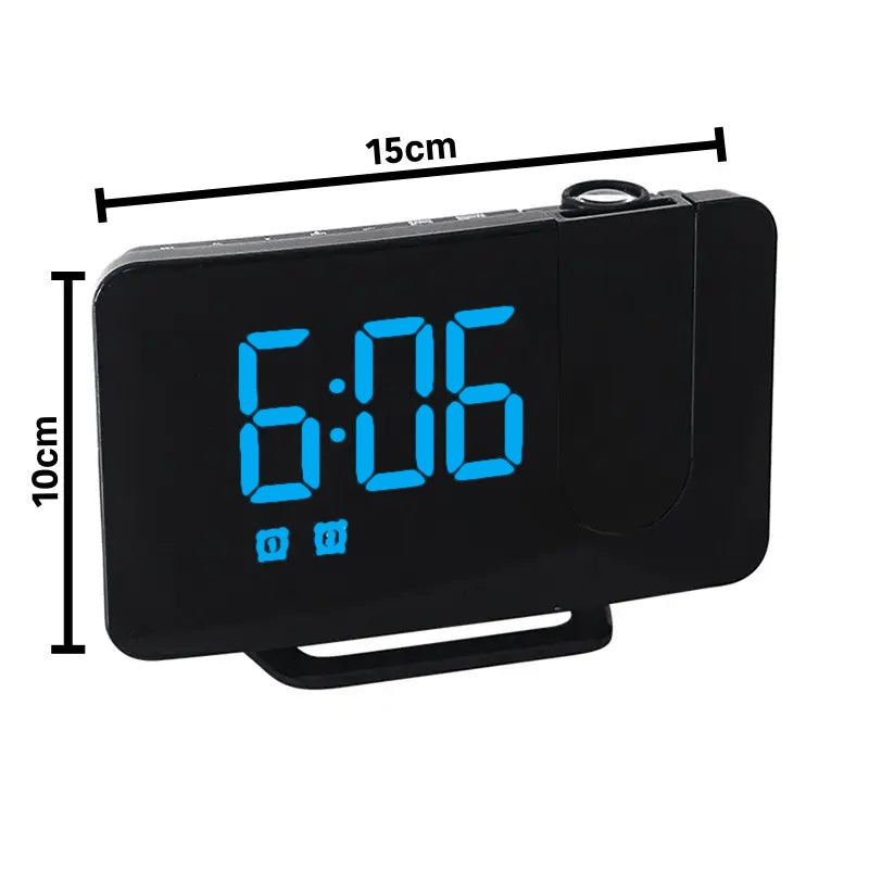 Ceas Digital cu Led Albastru Radio si Proiectie Pana la 5M Inaltime Alb, Rotire la 180°, Radio, Alarma, Port Incarcare USB, Temperatura, Ecran LED, 2 Niveluri de Luminozitate, Negru