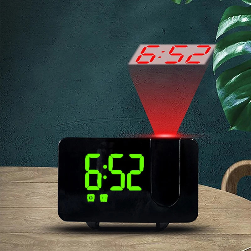 Ceas Digital cu Led Verde Radio si Proiectie Pana la 5M Inaltime Alb, Rotire la 180°, Radio, Alarma, Port Incarcare USB, Temperatura, Ecran LED, 2 Niveluri de Luminozitate, Negru
