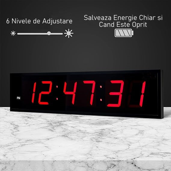 Ceas Digital Mare de Masa si de Perete cu Lumina Led Rosu, Alarma, Cronometru, Telecomanda, Temporizator, Perfect Pentru Sali de Sport 100x30x8cm