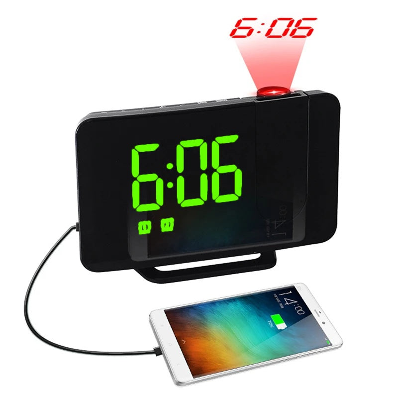 Ceas Digital cu Led Verde Radio si Proiectie Pana la 5M Inaltime Alb, Rotire la 180°, Radio, Alarma, Port Incarcare USB, Temperatura, Ecran LED, 2 Niveluri de Luminozitate, Negru