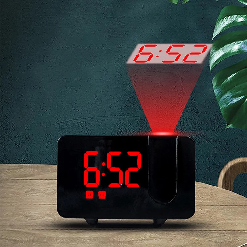 Ceas Digital cu Led Rosu Radio si Proiectie Pana la 5M Inaltime Alb, Rotire la 180°, Radio, Alarma, Port Incarcare USB, Temperatura, Ecran LED, 2 Niveluri de Luminozitate, Negru