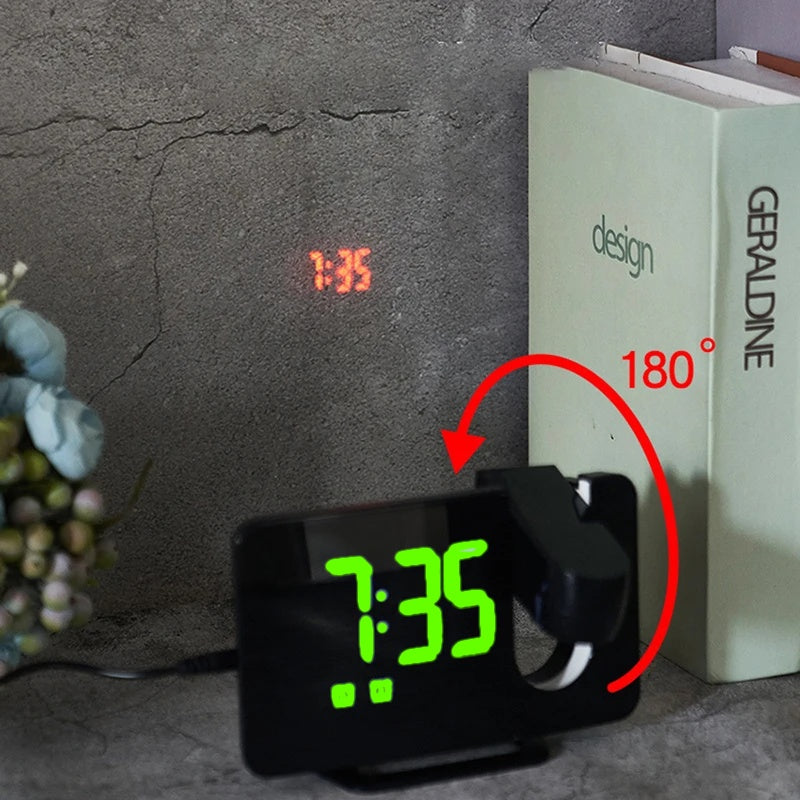 Ceas Digital cu Led Verde Radio si Proiectie Pana la 5M Inaltime Alb, Rotire la 180°, Radio, Alarma, Port Incarcare USB, Temperatura, Ecran LED, 2 Niveluri de Luminozitate, Negru