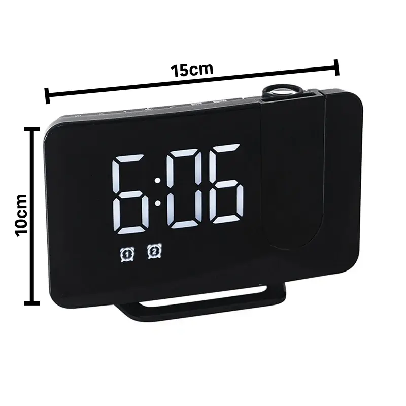 Ceas Digital cu Led Alb Radio si Proiectie Pana la 5M Inaltime Alb, Rotire la 180°, Radio, Alarma, Port Incarcare USB, Temperatura, Ecran LED, 2 Niveluri de Luminozitate, Negru