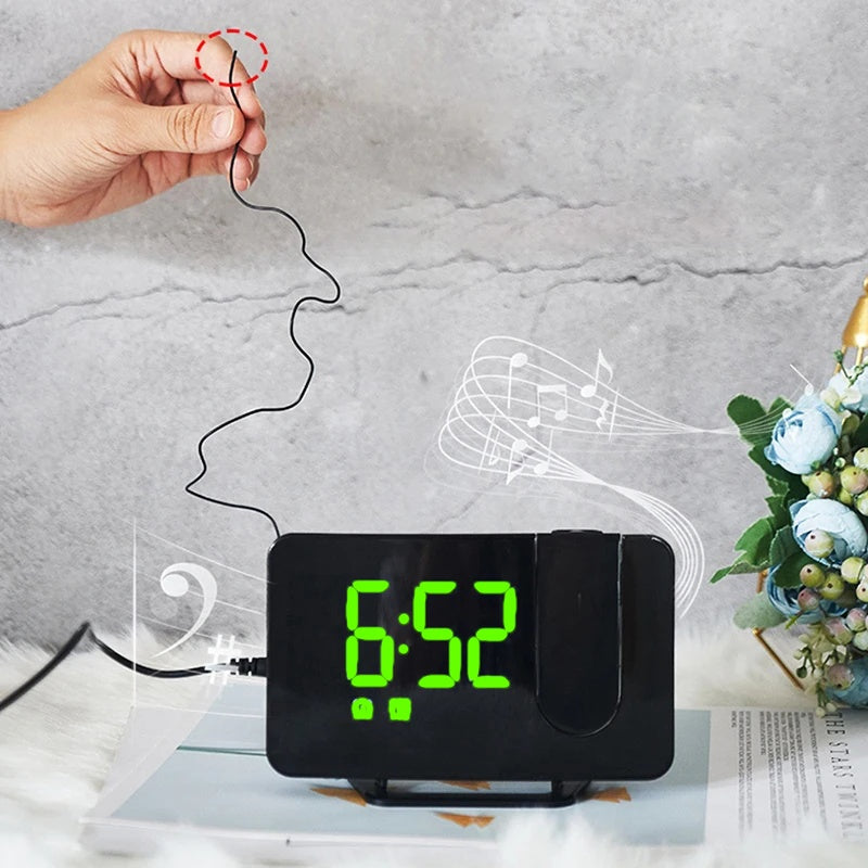 Ceas Digital cu Led Verde Radio si Proiectie Pana la 5M Inaltime Alb, Rotire la 180°, Radio, Alarma, Port Incarcare USB, Temperatura, Ecran LED, 2 Niveluri de Luminozitate, Negru