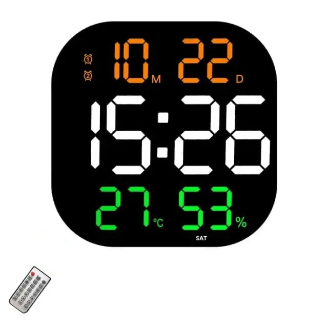 Ceas Digital de Masa si de Perete cu Lumina Led RGB, Calendar, Cronometru, Temperatura, Alarma, Termometru, Functie Snooze, Luminozitate Adjustabila, 32x32cm