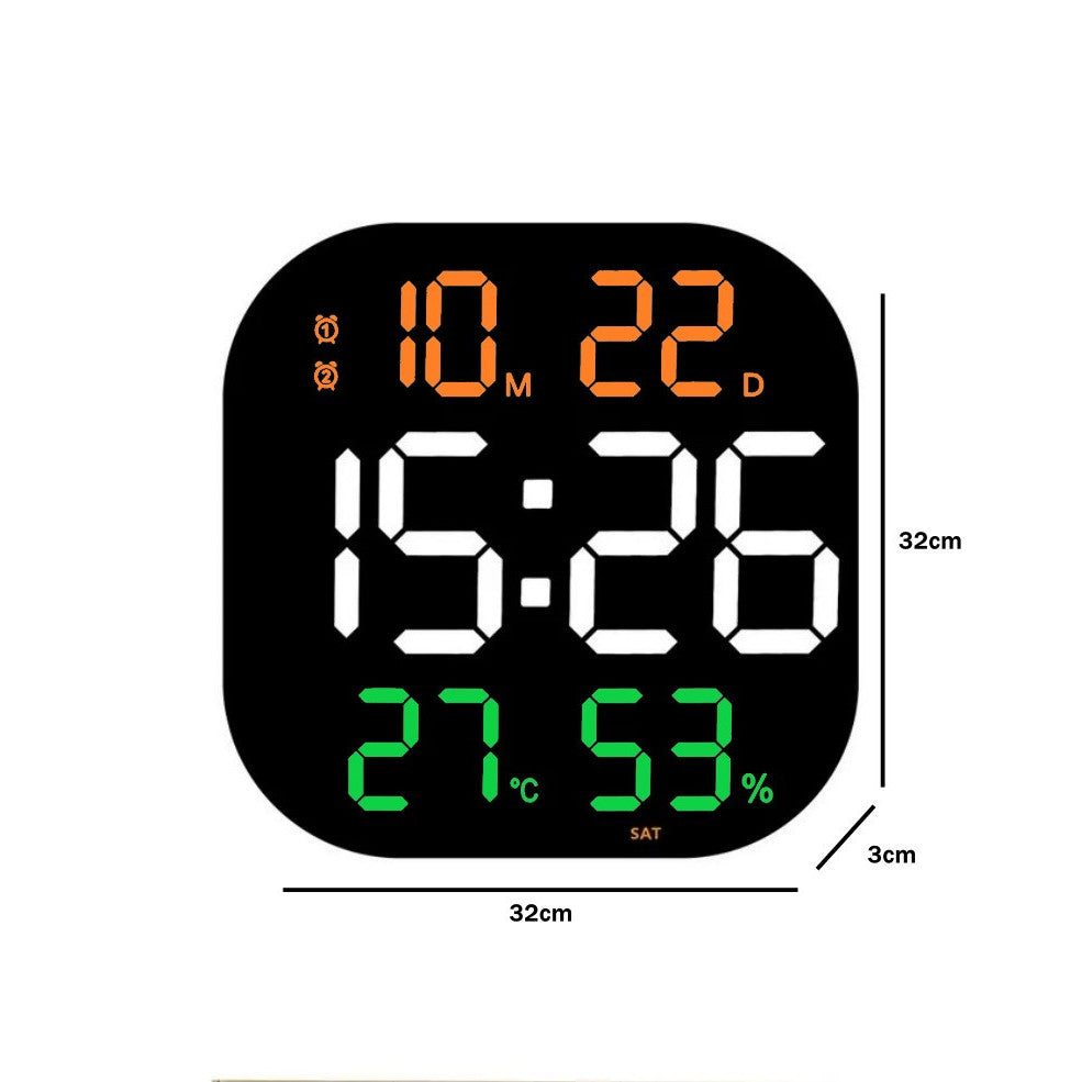 Ceas Digital de Masa si de Perete cu Lumina Led RGB, Calendar, Cronometru, Temperatura, Alarma, Termometru, Functie Snooze, Luminozitate Adjustabila, 32x32cm