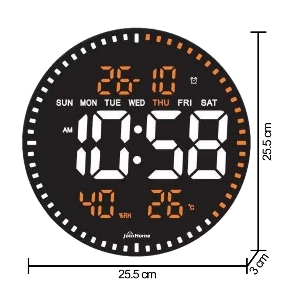 Ceas Digital de Perete cu Lumina Led Portocaliu, Secundar, Calendar, Temperatura, Termometru, Cronometru, Telecomanda, Afisare Umiditate, 28cm