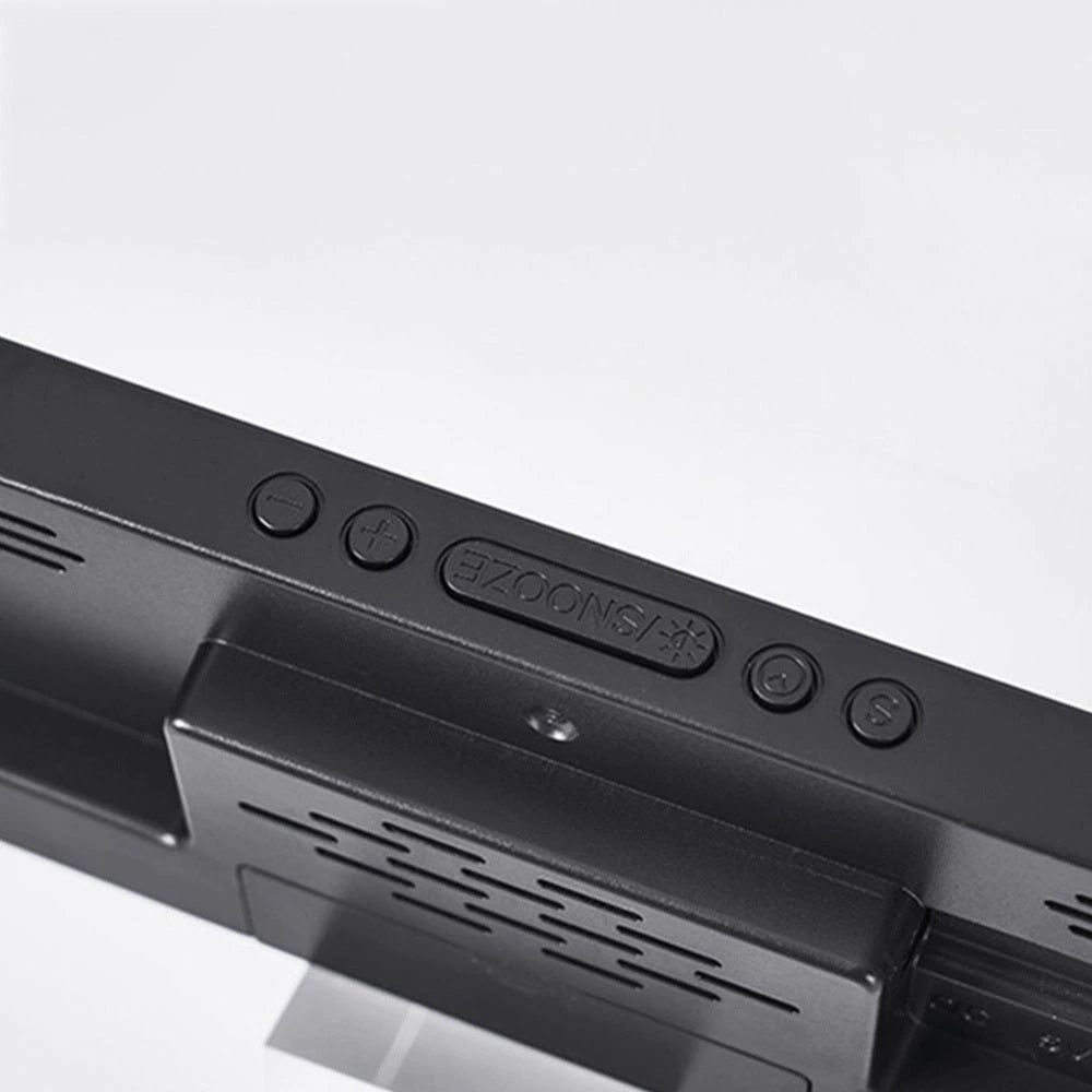 Ceas Electronic de Masa cu Lumina Led Albastru, Temperatura, Alarma, Comanda Vocala, 2 Trepte de Lumina, 160 X 60 X 25 mm, Adaptor Inclus, Negru