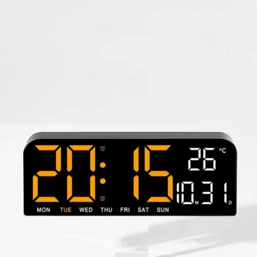 Ceas Digital de Masa si de Perete cu Lumina Led Portocaliu, Calendar, Cronometru, Temperatura, Alarma, Termometru, Functie Snooze, Luminozitate Adjustabila, 24x9cm