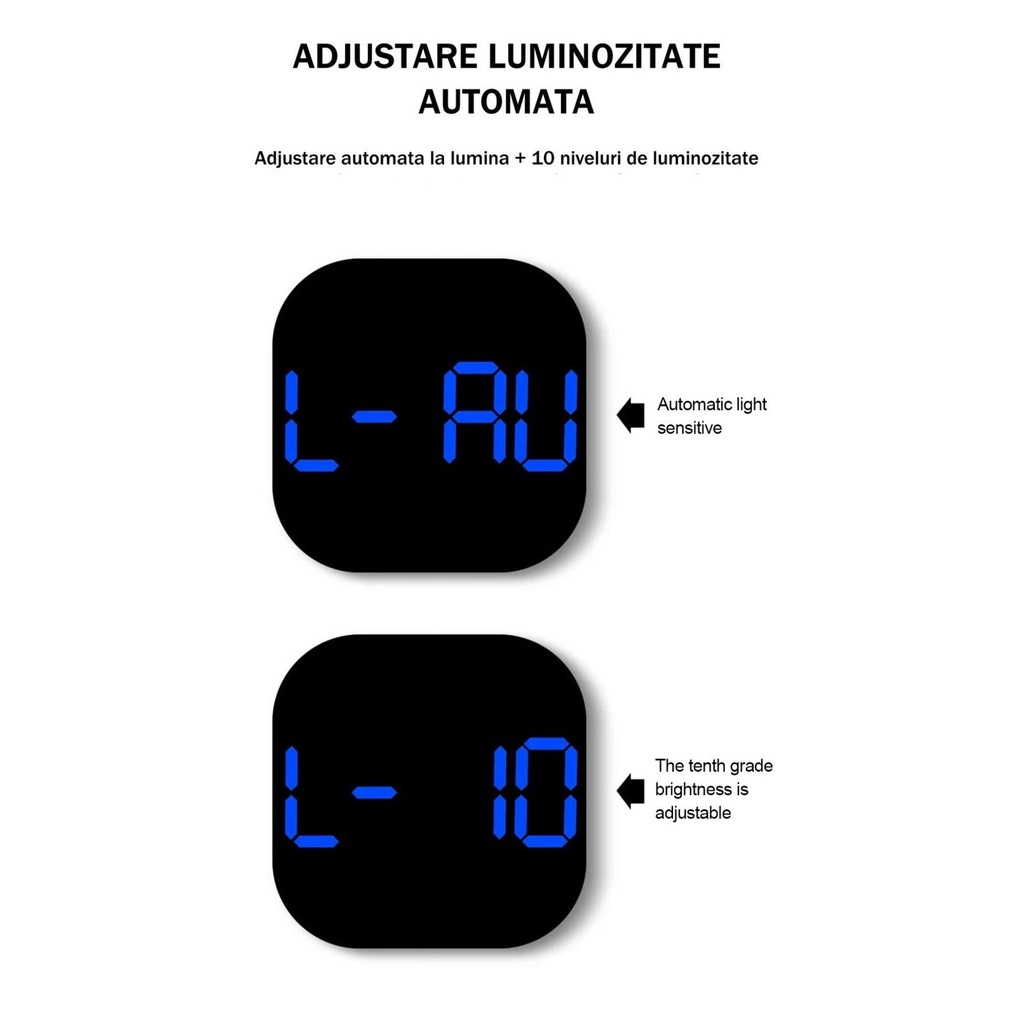 Ceas Digital de Masa si de Perete cu Lumina Led Albastru, Calendar, Cronometru, Temperatura, Alarma, Termometru, Functie Snooze, Luminozitate Adjustabila, 32x32cm