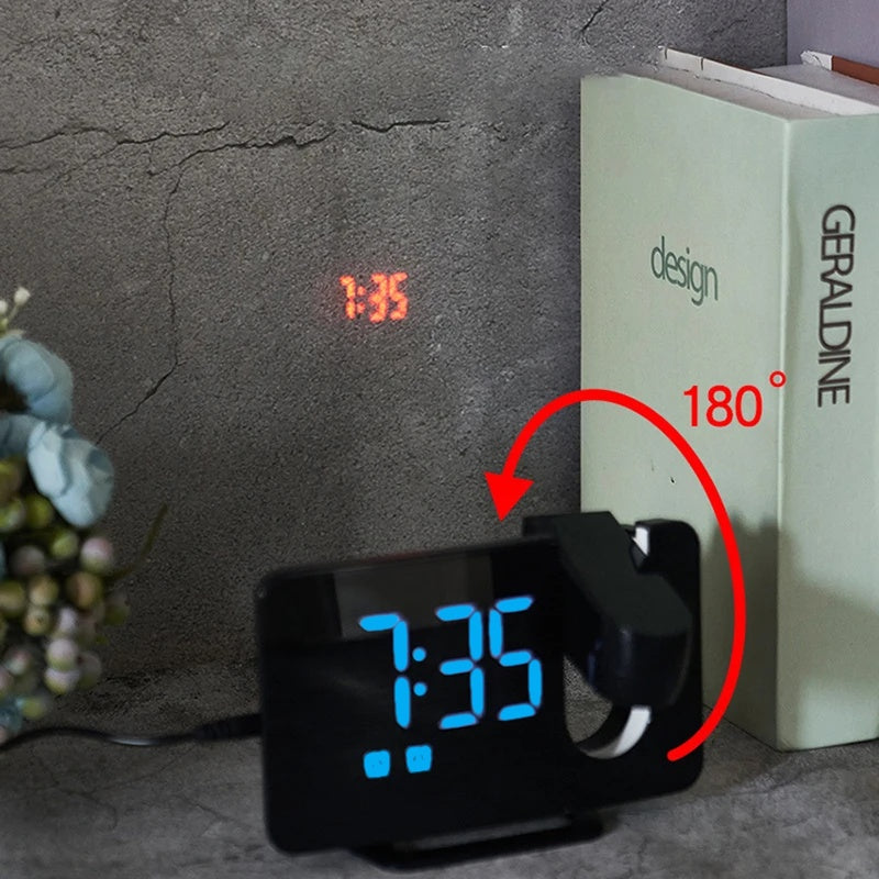 Ceas Digital cu Led Albastru Radio si Proiectie Pana la 5M Inaltime Alb, Rotire la 180°, Radio, Alarma, Port Incarcare USB, Temperatura, Ecran LED, 2 Niveluri de Luminozitate, Negru