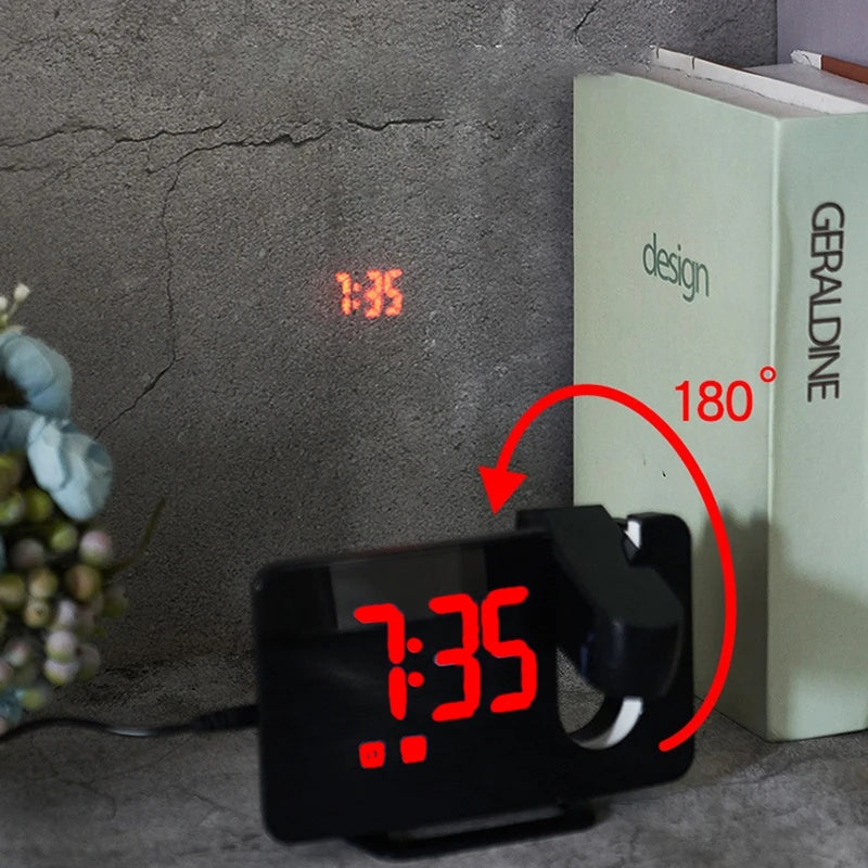 Ceas Digital cu Led Rosu Radio si Proiectie Pana la 5M Inaltime Alb, Rotire la 180°, Radio, Alarma, Port Incarcare USB, Temperatura, Ecran LED, 2 Niveluri de Luminozitate, Negru