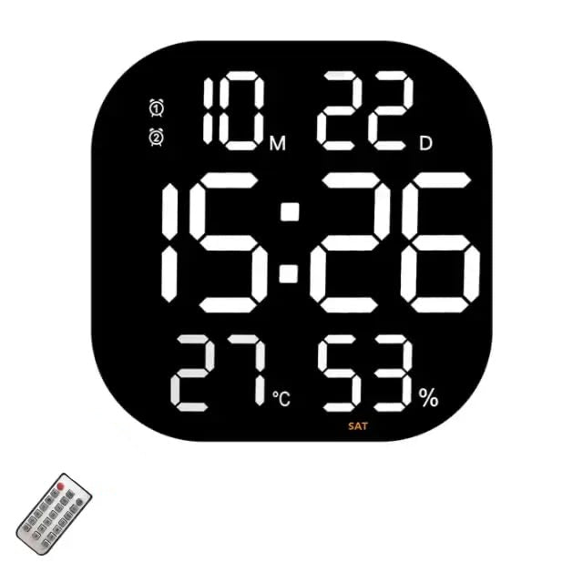Ceas Digital de Masa si de Perete cu Lumina Led Alb, Calendar, Cronometru, Temperatura, Alarma, Termometru, Functie Snooze, Luminozitate Adjustabila, 32x32cm
