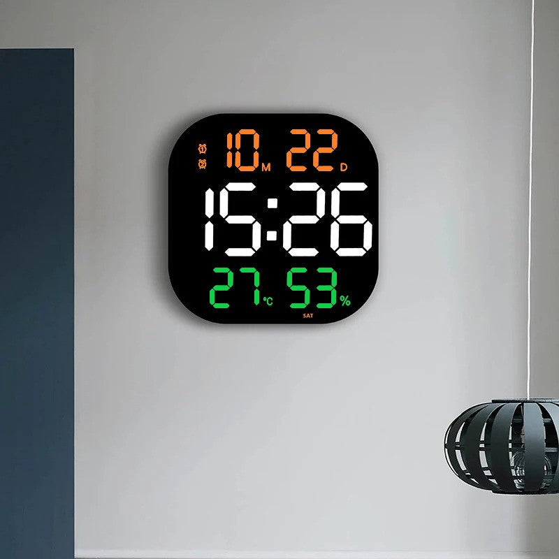 Ceas Digital de Masa si de Perete cu Lumina Led RGB, Calendar, Cronometru, Temperatura, Alarma, Termometru, Functie Snooze, Luminozitate Adjustabila, 32x32cm
