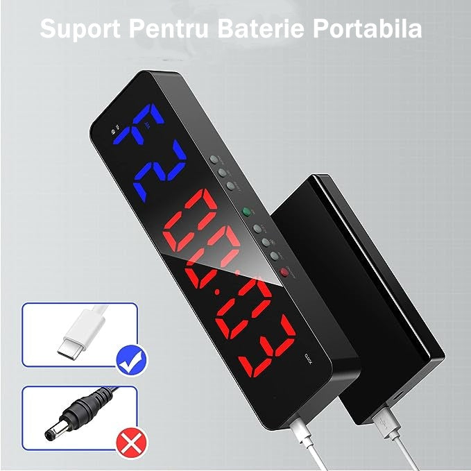 Ceas Digital de Masa sau Perete cu Led Rosu, Cronometru, Numaratoare Inversa, Afisaj Mare, Telecomanda Inclusa, Perfect Pentru Sali de Sport sau Activitati Sportive, 36x13cm, Negru