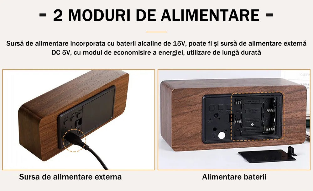 Ceas Electronic de Masa cu Led Rosu, Termometru, Alarma, Control Vocal, 3 Trepte de Lumina, 15x7x4 cm, Negru