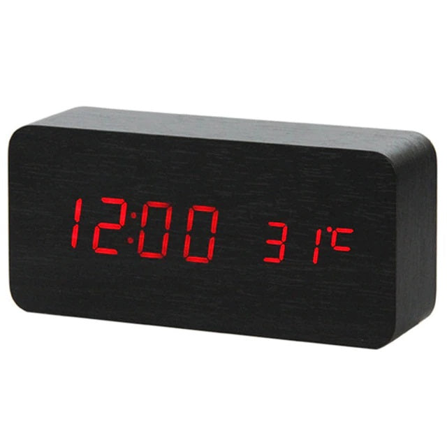Ceas Electronic de Masa cu Led Verde, Termometru, Alarma, Control Vocal, 3 Trepte de Lumina, 15x7x4 cm, Negru