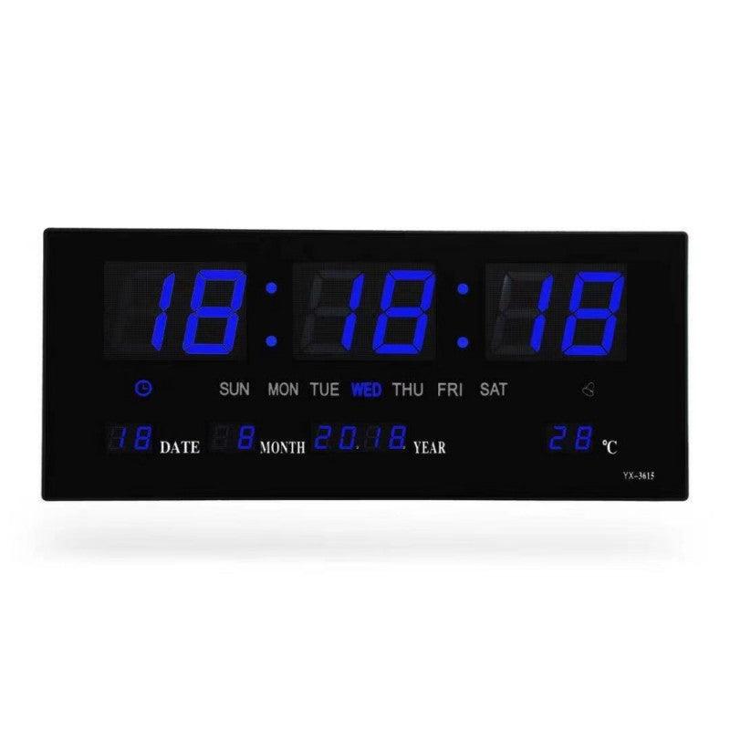 Ceas Digital de Perete cu Led Albastru, Calendar, Temperatura, Alarma, Termometru, 36x15cm - Ceasuri Moderne