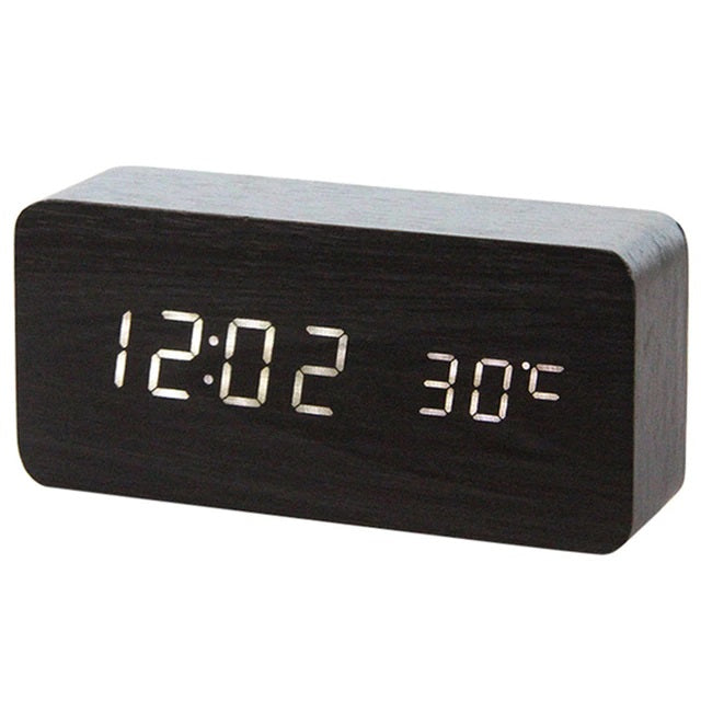 Ceas Electronic de Masa cu Led Rosu, Termometru, Alarma, Control Vocal, 3 Trepte de Lumina, 15x7x4 cm, Negru