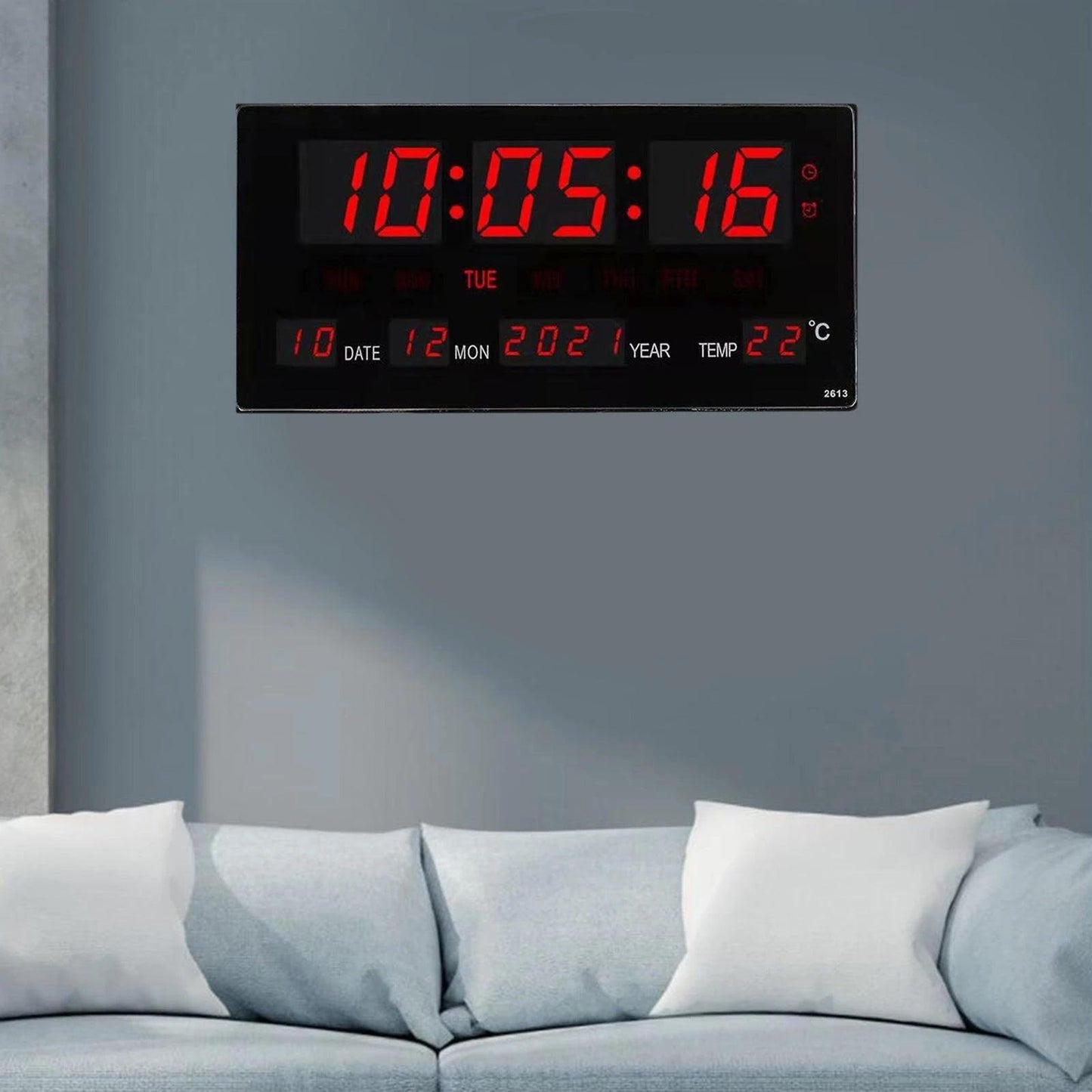 Ceas Digital de Perete cu Led Rosu, Calendar, Temperatura, Alarma, Termometru, 36x15cm - Ceasuri Moderne