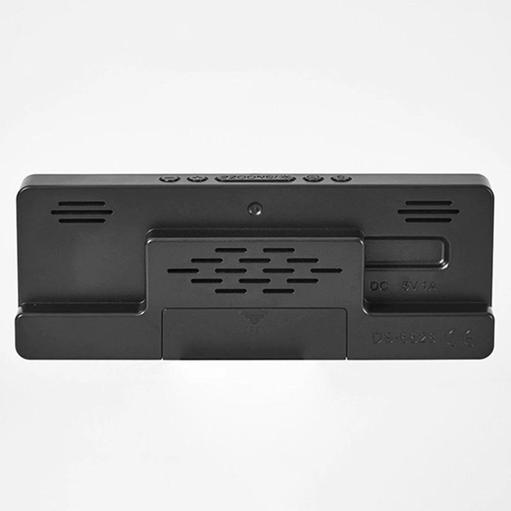 Ceas Electronic de Masa cu Lumina Led RGB, Temperatura, Alarma, Comanda Vocala, 2 Trepte de Lumina, 160 X 60 X 25 mm, Negru - Ceasuri Moderne