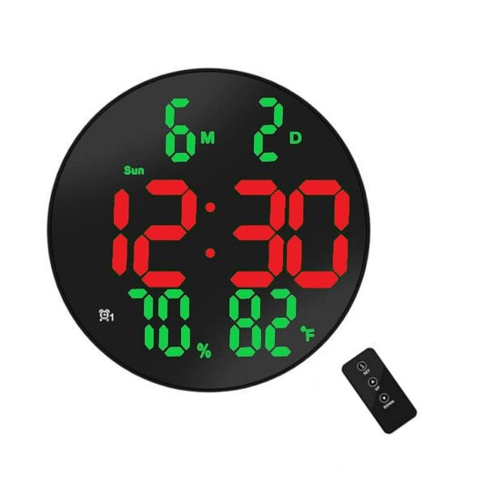 Ceas Digital de Masa si de Perete cu Lumina Led Rosu, Calendar, Temperatura, Termometru, Cronometru, Telecomanda, Afisare Umiditate, 20cm