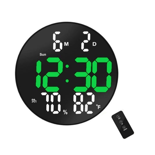 Ceas Digital de Masa si de Perete cu Lumina Led Verde, Calendar, Temperatura, Termometru, Cronometru, Telecomanda, Afisare Umiditate, 20cm