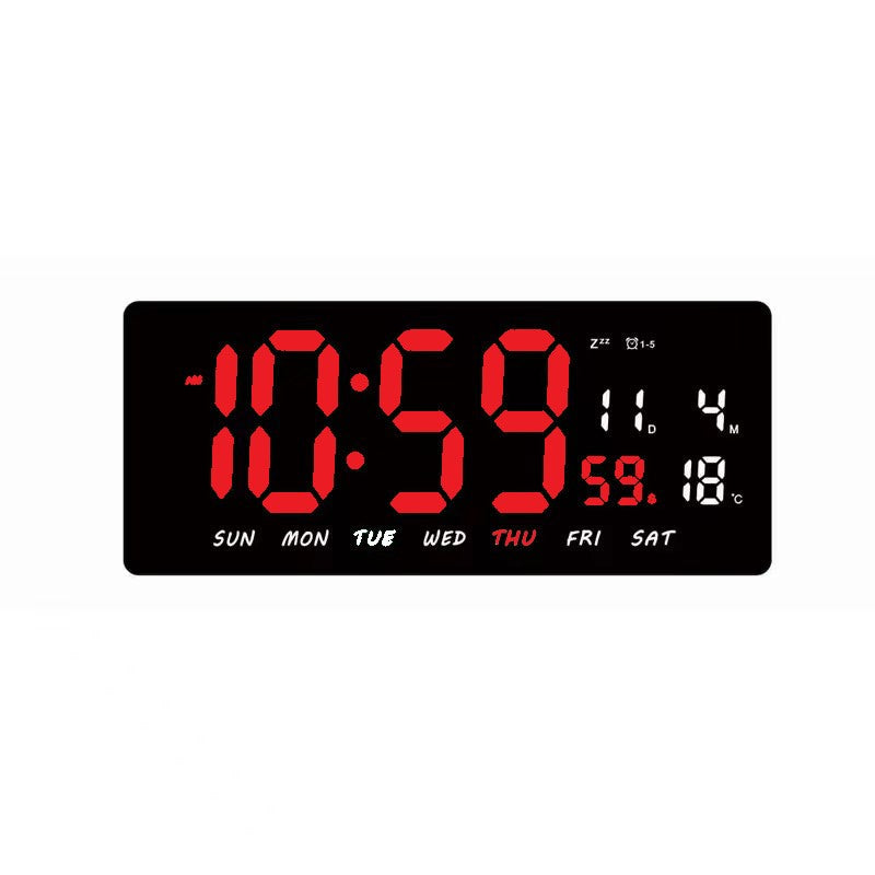 Ceas Digital de Masa si de Perete cu Lumina Led Rosu, Tehnologie LED Fara Umbre, Calendar, Temperatura, Alarma, Functie Snooze, Luminozitate Adjustabila, 36x16cm