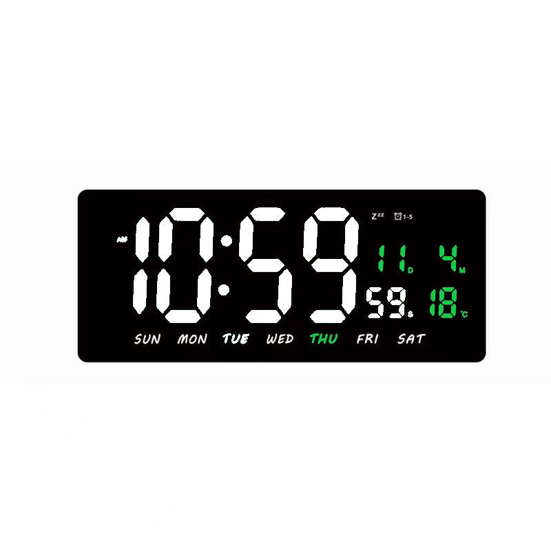 Ceas Digital de Masa si de Perete cu Lumina Led Alb, Tehnologie LED Fara Umbre, Calendar, Temperatura, Alarma, Functie Snooze, Luminozitate Adjustabila, 36x16cm