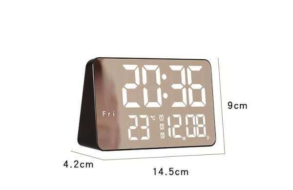 Ceas Digital de Masa cu Lumina Led Alb, Alarma, Calendar, Temperatura, Ecran Oglinda, Functie Snooze, Mod de Noapte