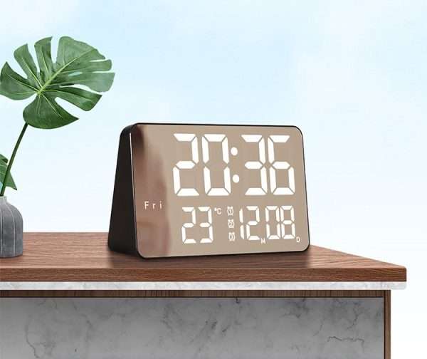 Ceas Digital de Masa cu Lumina Led Alb, Alarma, Calendar, Temperatura, Ecran Oglinda, Functie Snooze, Mod de Noapte