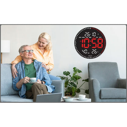 Ceas Digital de Perete cu Lumina Led Rosu, Secundar, Calendar, Temperatura, Termometru, Cronometru, Telecomanda, Afisare Umiditate, 28cm