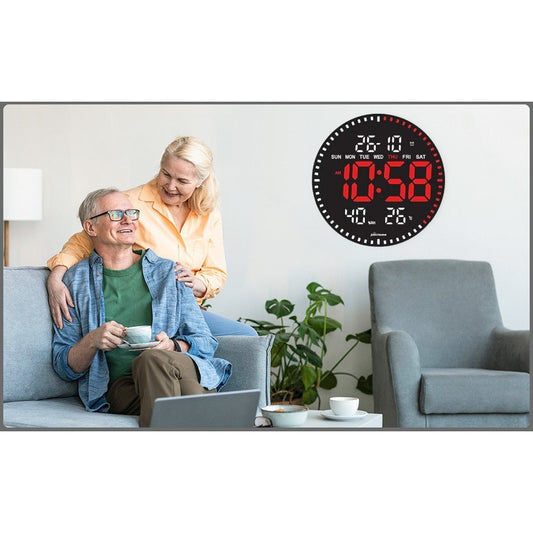Ceas Digital de Perete cu Lumina Led Rosu, Secundar, Calendar, Temperatura, Termometru, Cronometru, Telecomanda, Afisare Umiditate, 28cm