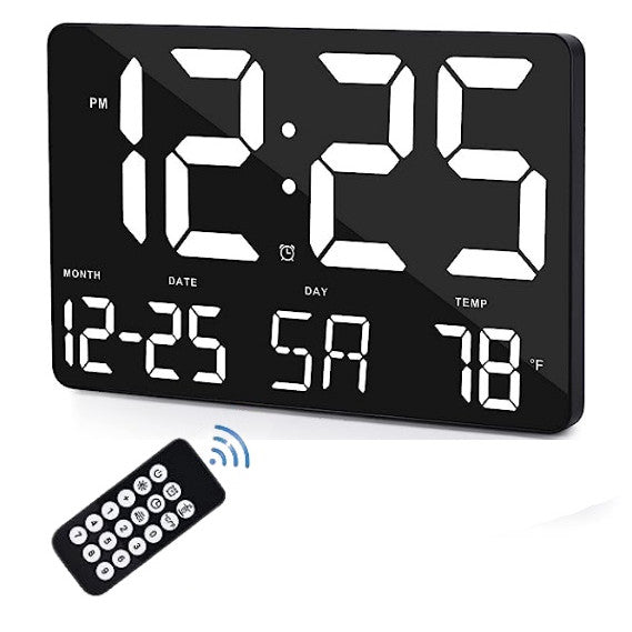 Ceas Digital de Masa si de Perete cu Lumina Led Alb, Calendar, Temperatura, Alarma, Termometru, Functie Snooze, Luminozitate Adjustabila, 25x16cm