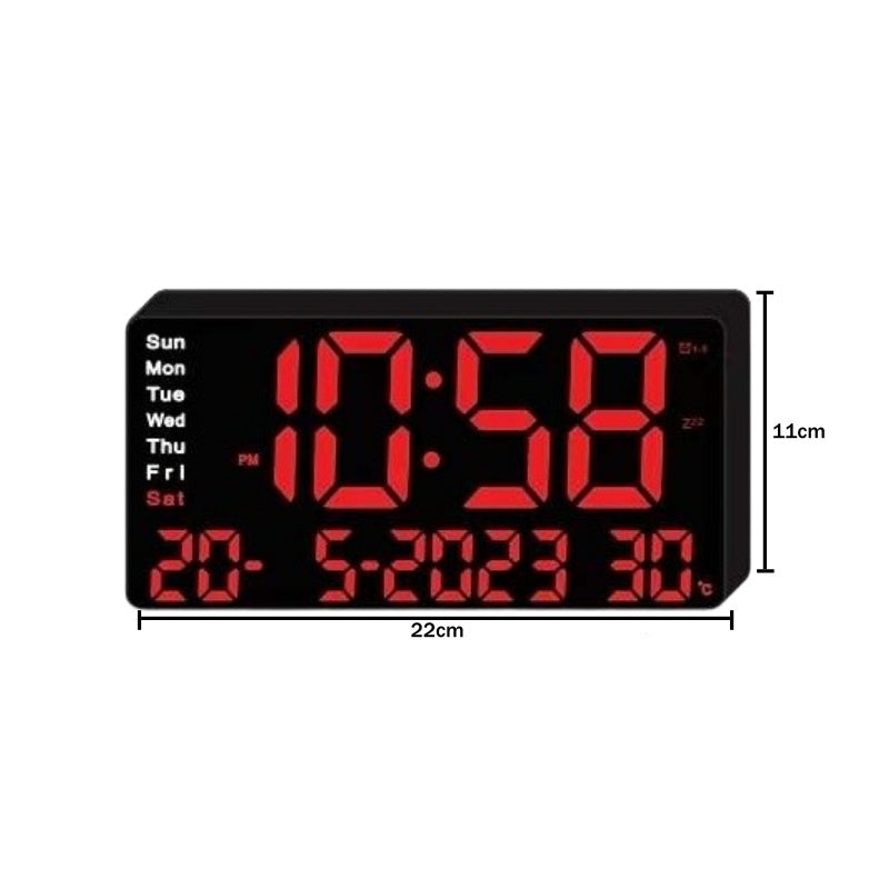 Ceas Digital de Masa cu Lumina Led Rosu, Alarma, 3 Niveluri de Luminozitate, Calendar, Temperatura, Functie Snooze, Mod de Noapte, 11x22cm