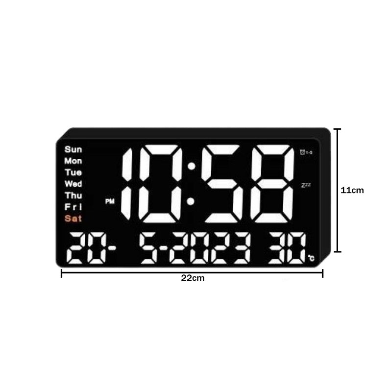 Ceas Digital de Masa cu Lumina Led Alb, Alarma, 3 Niveluri de Luminozitate, Calendar, Temperatura, Functie Snooze, Mod de Noapte, 11x22cm