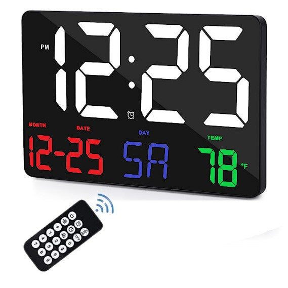 Ceas Digital de Masa si de Perete cu Lumina Led RGB, Calendar, Temperatura, Alarma, Termometru, Functie Snooze, Luminozitate Adjustabila, 25x16cm