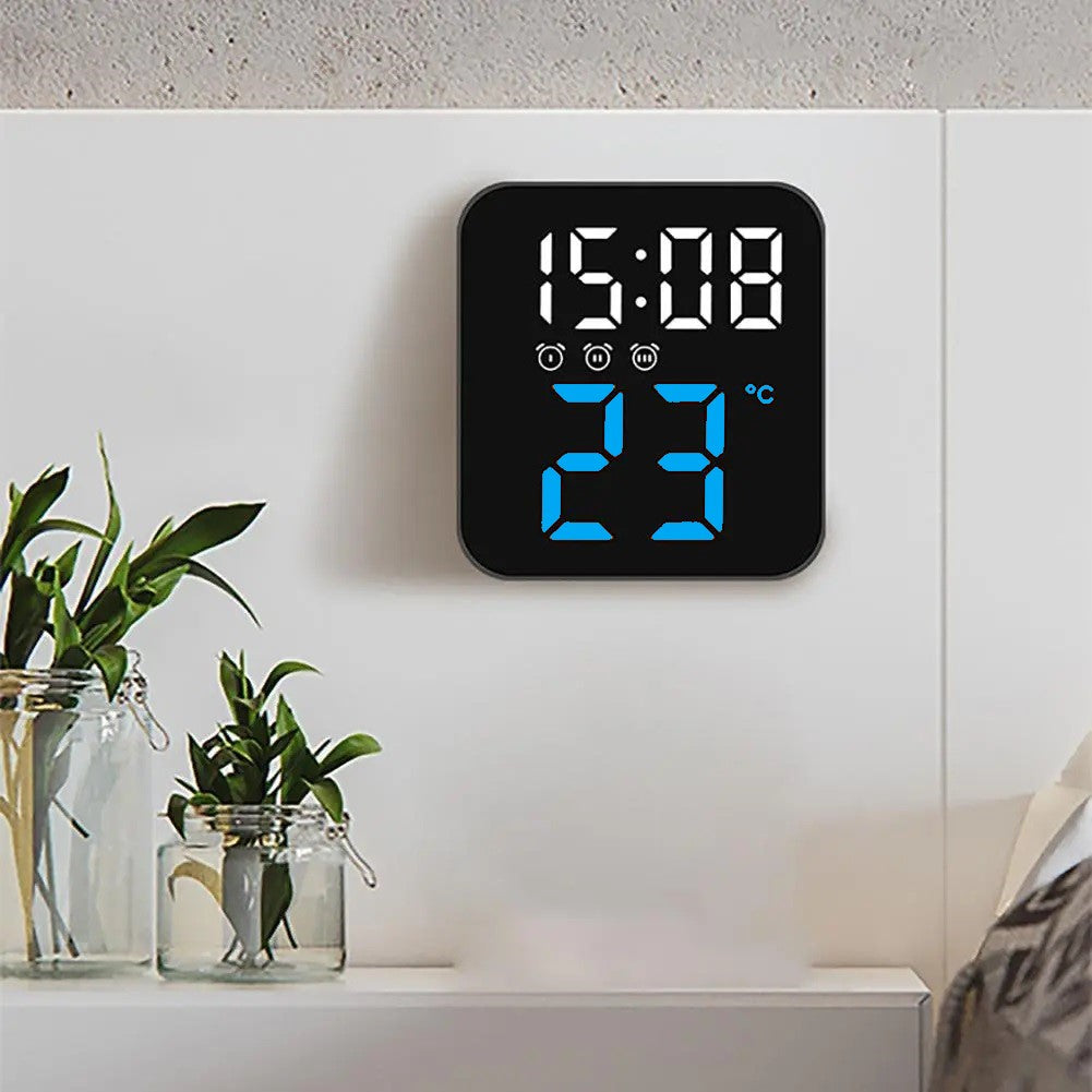 Ceas Digital de Masa cu Lumina Led Albastru, 3 Alarme, Calendar, Temperatura, Functie Snooze, 2 Trepte de Intensitate, Mod de Noapte