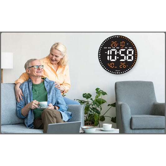 Ceas Digital de Perete cu Lumina Led Portocaliu, Secundar, Calendar, Temperatura, Termometru, Cronometru, Telecomanda, Afisare Umiditate, 28cm