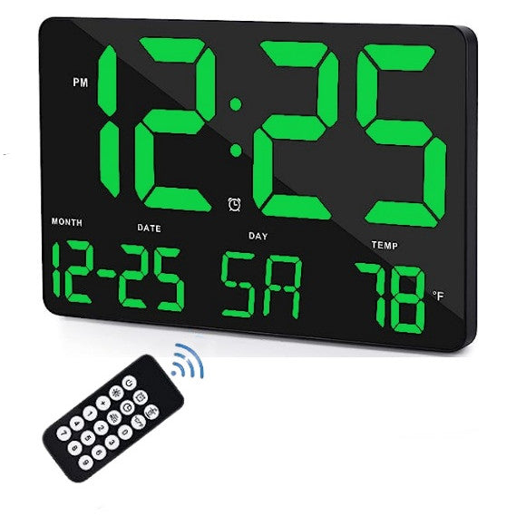 Ceas Digital de Masa si de Perete cu Lumina Led Verde, Calendar, Temperatura, Alarma, Termometru, Functie Snooze, Luminozitate Adjustabila, 25x16cm