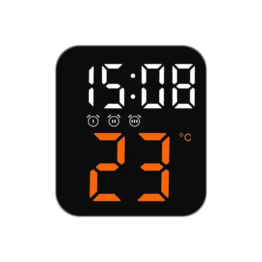 Ceas Digital de Masa cu Lumina Led Portocaliu, 3 Alarme, Calendar, Temperatura, Functie Snooze, 2 Trepte de Intensitate, Mod de Noapte