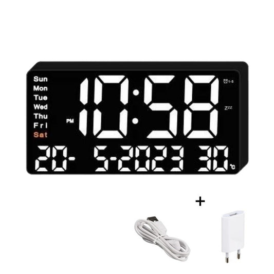 Ceas Digital de Masa cu Lumina Led Alb, Alarma, 3 Niveluri de Luminozitate, Calendar, Temperatura, Functie Snooze, Mod de Noapte, 11x22cm