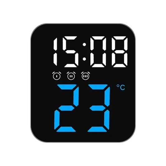 Ceas Digital de Masa cu Lumina Led Albastru, 3 Alarme, Calendar, Temperatura, Functie Snooze, 2 Trepte de Intensitate, Mod de Noapte